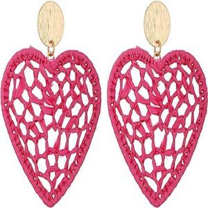 RUOFFETA Statement Raffia Round Earrings, Handwoven Dream Catcher Earrings